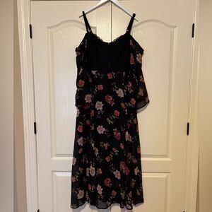 torrid Black Floral Maxi Dress with Pink & Red Roses